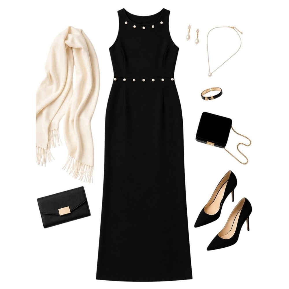 Watters & Watters Black Pearl Trim Sleeveless Evening Gown Dress Size 6 in GUC